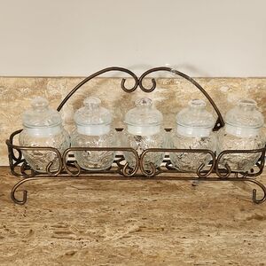 Princess House Vintage 5 Spice Jars with Metal Rack